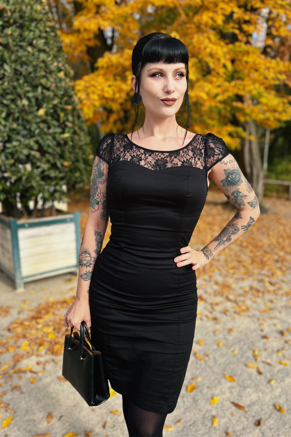 Black Mesh Lace Wiggle Dress